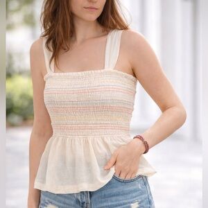 Madewell Texture & Thread Smocked Peplum Top Size M